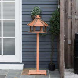 Pawhut Wooden Bird Feeder Bird Table With Roof, For Outside Use, Brown - thumbnail 7
