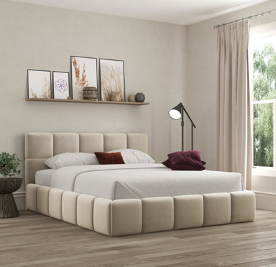 Ds Living Ovella Cubed Upholstered Plush Cream Bed - image 1
