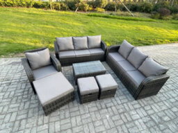 Fimous 10 Seater Rattan Lounge Sofa Set Outdoor Garden Furniture Set With Rectangular Coffee Table - thumbnail 2