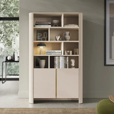 Arte Bari Tall Bookcase 103Cm In Cashmere - Modern Family Bookcase With Push-To-Open Storage - image 1