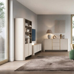 Arte Bari Tall Bookcase 103Cm In Cashmere - Modern Family Bookcase With Push-To-Open Storage - thumbnail 5
