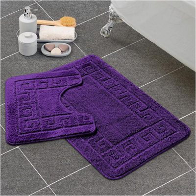Gc Gaveno Cavailia Grecian Grace 2 Piece Non Slip Bath Mat Set Purple Quick Dry Water Absorbent Bathroom Shower Mat & Pedestal Set - image 1