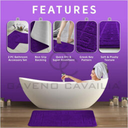 Gc Gaveno Cavailia Grecian Grace 2 Piece Non Slip Bath Mat Set Purple Quick Dry Water Absorbent Bathroom Shower Mat & Pedestal Set - thumbnail 2