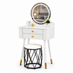 M N Furniture Ltd Luxury Dressing Table With Led Touch Mirror, 2 Drawer Vanity Table & Upholstered Stool - White (60 X 40 X 127 Cm) - thumbnail 2