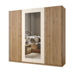 Arte Elegant Oak & Beige Vertina 20 Hinged Door Wardrobe W2280mm H2150mm D590mm - Mirrored Doors, Expansive Storage - thumbnail 1
