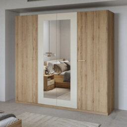 Arte Elegant Oak & Beige Vertina 20 Hinged Door Wardrobe W2280mm H2150mm D590mm - Mirrored Doors, Expansive Storage - thumbnail 4