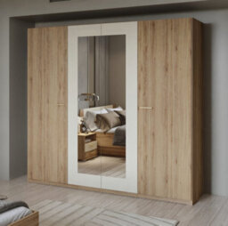 Arte Elegant Oak & Beige Vertina 20 Hinged Door Wardrobe W2280mm H2150mm D590mm - Mirrored Doors, Expansive Storage - thumbnail 3