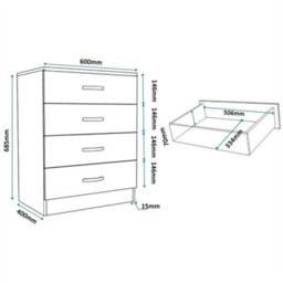 High Gloss Chest Of Drawers Tall Wide 4 Drawer Bedroom Furniture Cabinet White - thumbnail 2