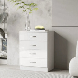 High Gloss Chest Of Drawers Tall Wide 4 Drawer Bedroom Furniture Cabinet White - thumbnail 4