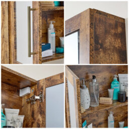 Homestylestore 900 X 650mm Dark Oak Wall Mounted Mirrored Door Bathroom Cabinet And Aged Gold T Bar Handles - thumbnail 3