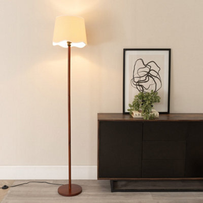 Valuelights Heather Dark Wood Single Stem Floor Lamp With Scallop White Trim Tapered Shade - image 1