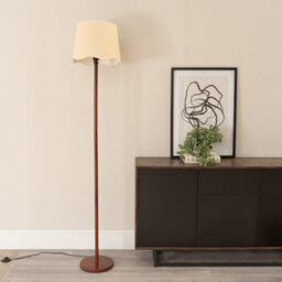 Valuelights Heather Dark Wood Single Stem Floor Lamp With Scallop White Trim Tapered Shade - thumbnail 3