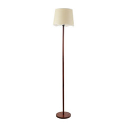 Valuelights Heather Dark Wood Single Stem Floor Lamp With Scallop White Trim Tapered Shade - thumbnail 2