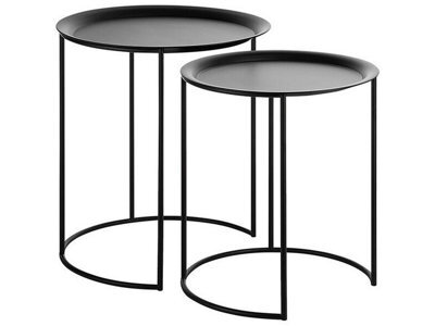Beliani Nest Of 2 Tables Black Metal Round Tray Tops Minimalist Hairpin Leg Set - L40 X D40 X H46Cm - image 1