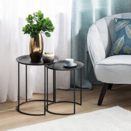 Beliani Nest Of 2 Tables Black Metal Round Tray Tops Minimalist Hairpin Leg Set - L40 X D40 X H46Cm - thumbnail 2