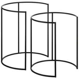 Beliani Nest Of 2 Tables Black Metal Round Tray Tops Minimalist Hairpin Leg Set - L40 X D40 X H46Cm - thumbnail 3