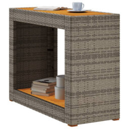 Berkfield Garden Side Table With Wooden Top Grey 100X40X75 Cm Poly Rattan - thumbnail 4