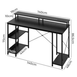 140Cm Gaming Computer Desk With Lights Shelves And Power Port - thumbnail 2