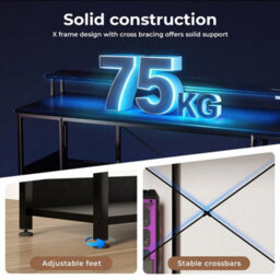 140Cm Gaming Computer Desk With Lights Shelves And Power Port - thumbnail 3