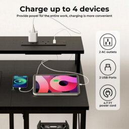 140Cm Gaming Computer Desk With Lights Shelves And Power Port - thumbnail 5