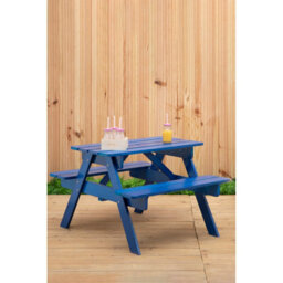 Orsina Blue Kids Picnic Bench, Outdoor Childrens Bench Picnic Table, Slanted Legs Picnic Table With Built-In Seats - thumbnail 4
