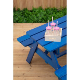Orsina Blue Kids Picnic Bench, Outdoor Childrens Bench Picnic Table, Slanted Legs Picnic Table With Built-In Seats - thumbnail 5