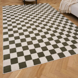 The Rugs Loft Olive And Ivory Checkerboard Living Room Area Rug And Runners Soft Pile - thumbnail 1