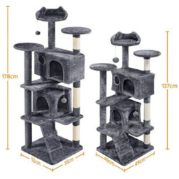 Dark Grey Large Cat Tree 178Cm Cat Tower Cat Condo W/scratching Posts And Platform Perches - thumbnail 2