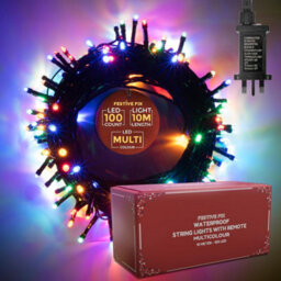 Festive Fix 10M Christmas Tree Lights 100 Led Multi Coloured Waterproof Indoor Outdoor Xmas String Lights With Timer 8 Modes - thumbnail 1