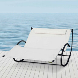Outsunny Hammock Chair Sun Bed Rock Seat W/ Metal Texteline W/ Pillow Cream
