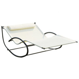 Outsunny Hammock Chair Sun Bed Rock Seat W/ Metal Texteline W/ Pillow Cream - thumbnail 2