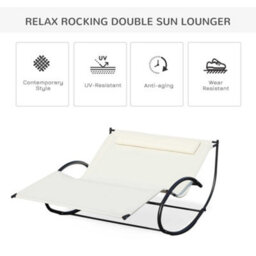 Outsunny Hammock Chair Sun Bed Rock Seat W/ Metal Texteline W/ Pillow Cream - thumbnail 4