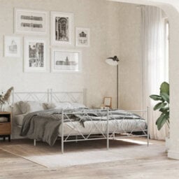 Berkfield Metal Bed Frame Without Mattress With Footboard White 150X200Cm - thumbnail 1