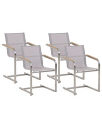 Beliani Beige 4-Pack Cantilever Garden Chairs With Stainless Steel Frame And Plywood Armrests - thumbnail 3