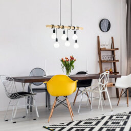 Trendy Multi Bulb Ceiling Pendant Light With 2 Wall Sconces In Black And Wood Finish - thumbnail 4