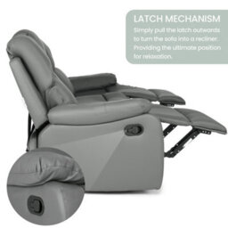 Bravich Manual Recliner Sofa Faux Leather Suite Charcoal Grey - 2 & 3 Seater - thumbnail 3