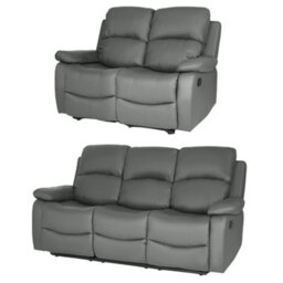 Bravich Manual Recliner Sofa Faux Leather Suite Charcoal Grey - 2 & 3 Seater - thumbnail 2