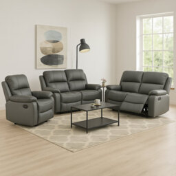 Bravich Manual Recliner Sofa Faux Leather Suite Charcoal Grey - 2 & 3 Seater - thumbnail 1