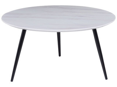 Beliani 79Cm Round White Marble-Effect Coffee Table With Black Hairpin Base, Modern Gloss Finish - image 1