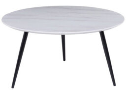 Beliani 79Cm Round White Marble-Effect Coffee Table With Black Hairpin Base, Modern Gloss Finish - thumbnail 1