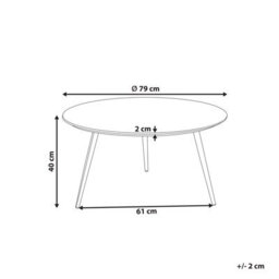 Beliani 79Cm Round White Marble-Effect Coffee Table With Black Hairpin Base, Modern Gloss Finish - thumbnail 4