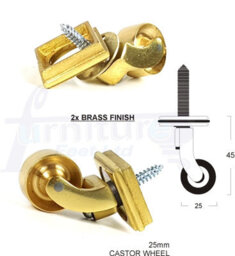 L&F 2X Brass Castor & Square25mm Screw In Castor  Furniture Beds Sofas Chairs Stools