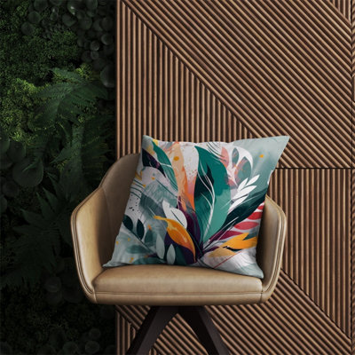 Warren Reed Designer Coloured Abstrace Feather Leaves Outdoor Cushion 60Cm X 60Cm