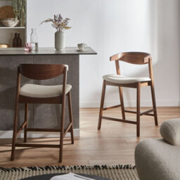 Wyld And Coco Heritage Home Retro Bar Chairs Set Of 2 Brown Beige Polyester, Rubberwood Frame, 87Cm High - thumbnail 2