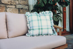 Hayward 50 X 50Cm Outdoor Cushion, Green Tartan Frill Edge Design, Shower-Resistant Square Cushion For Garden & Patio - thumbnail 4