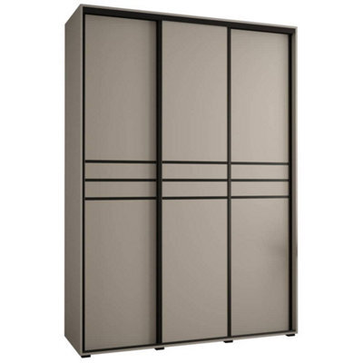 Arte Dakota X Sliding Door Wardrobe In Cashmere & Black - Premium Laminated Board - Pvc-Finished Edges - W180Cm X H235Cm X D60Cm - image 1