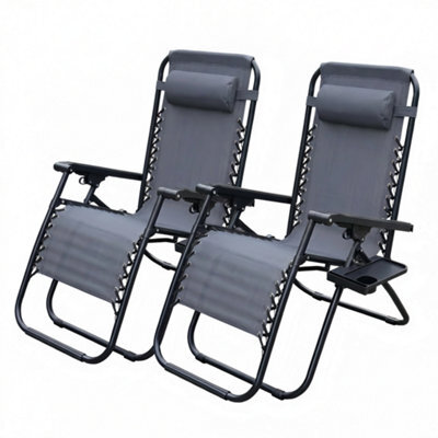 Alivio Set Of 2 Heavy-Duty Zero Gravity Chairs Sunloungers, Garden Outdoor Patio Sun Loungers Folding Reclining Chairs (Dark Grey) - image 1