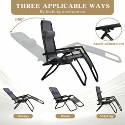 Alivio Set Of 2 Heavy-Duty Zero Gravity Chairs Sunloungers, Garden Outdoor Patio Sun Loungers Folding Reclining Chairs (Dark Grey) - thumbnail 5
