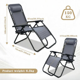Alivio Set Of 2 Heavy-Duty Zero Gravity Chairs Sunloungers, Garden Outdoor Patio Sun Loungers Folding Reclining Chairs (Dark Grey) - thumbnail 4
