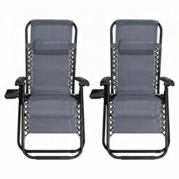 Alivio Set Of 2 Heavy-Duty Zero Gravity Chairs Sunloungers, Garden Outdoor Patio Sun Loungers Folding Reclining Chairs (Dark Grey) - thumbnail 3
